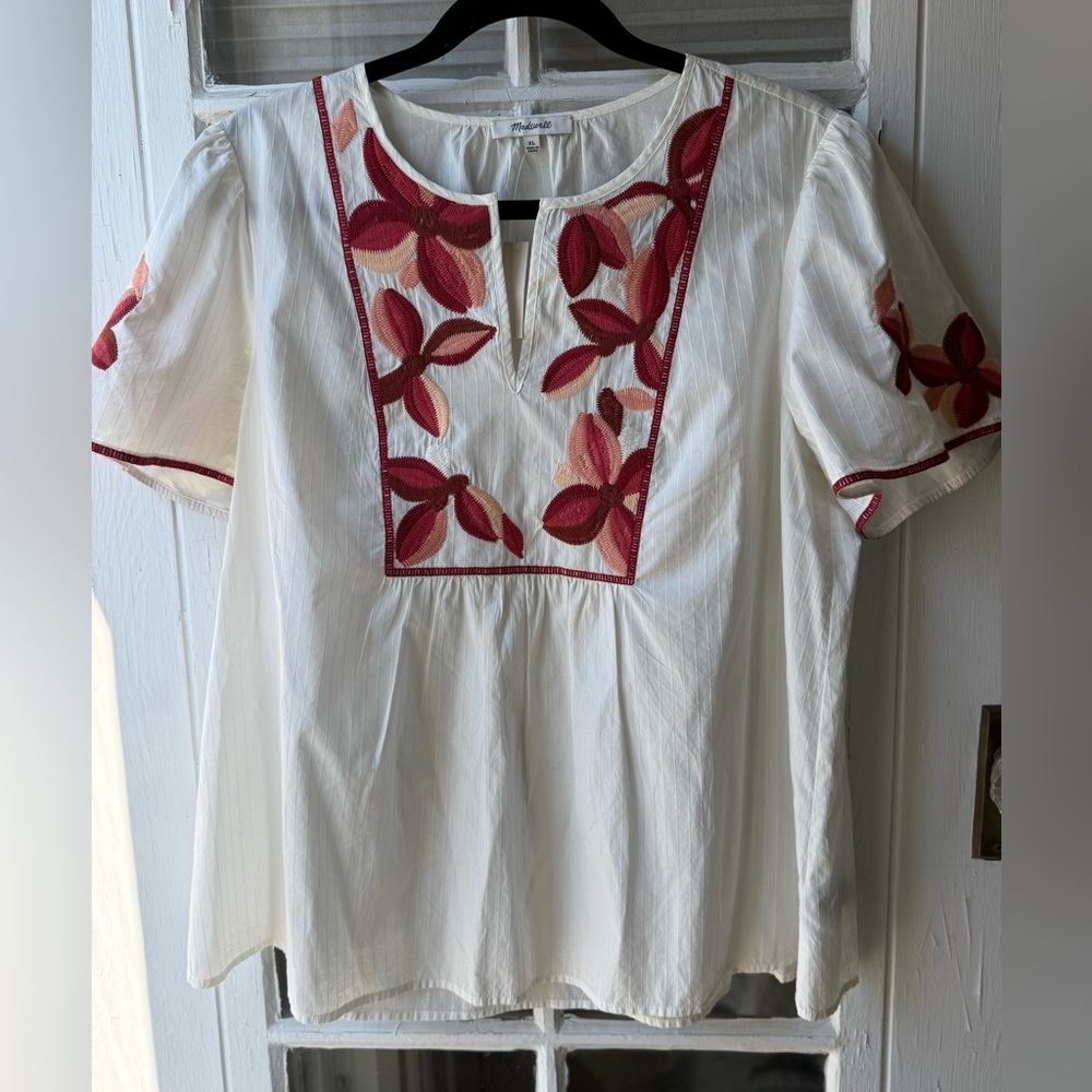 Madewell Embroidered Floral cream top